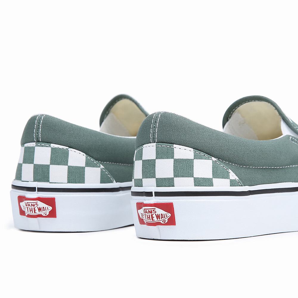 Men's Vans Classic Slip On Shoes Green / White | USA09368