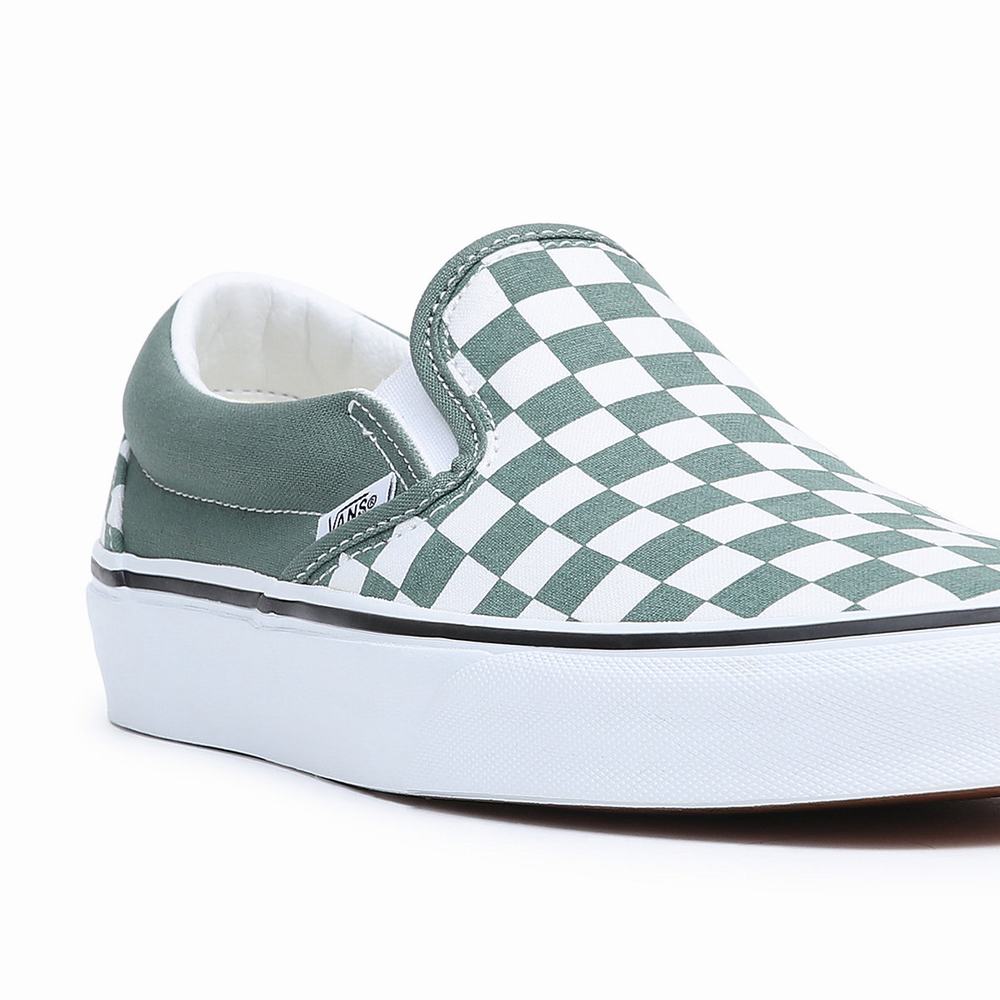 Men's Vans Classic Slip On Shoes Green / White | USA09368