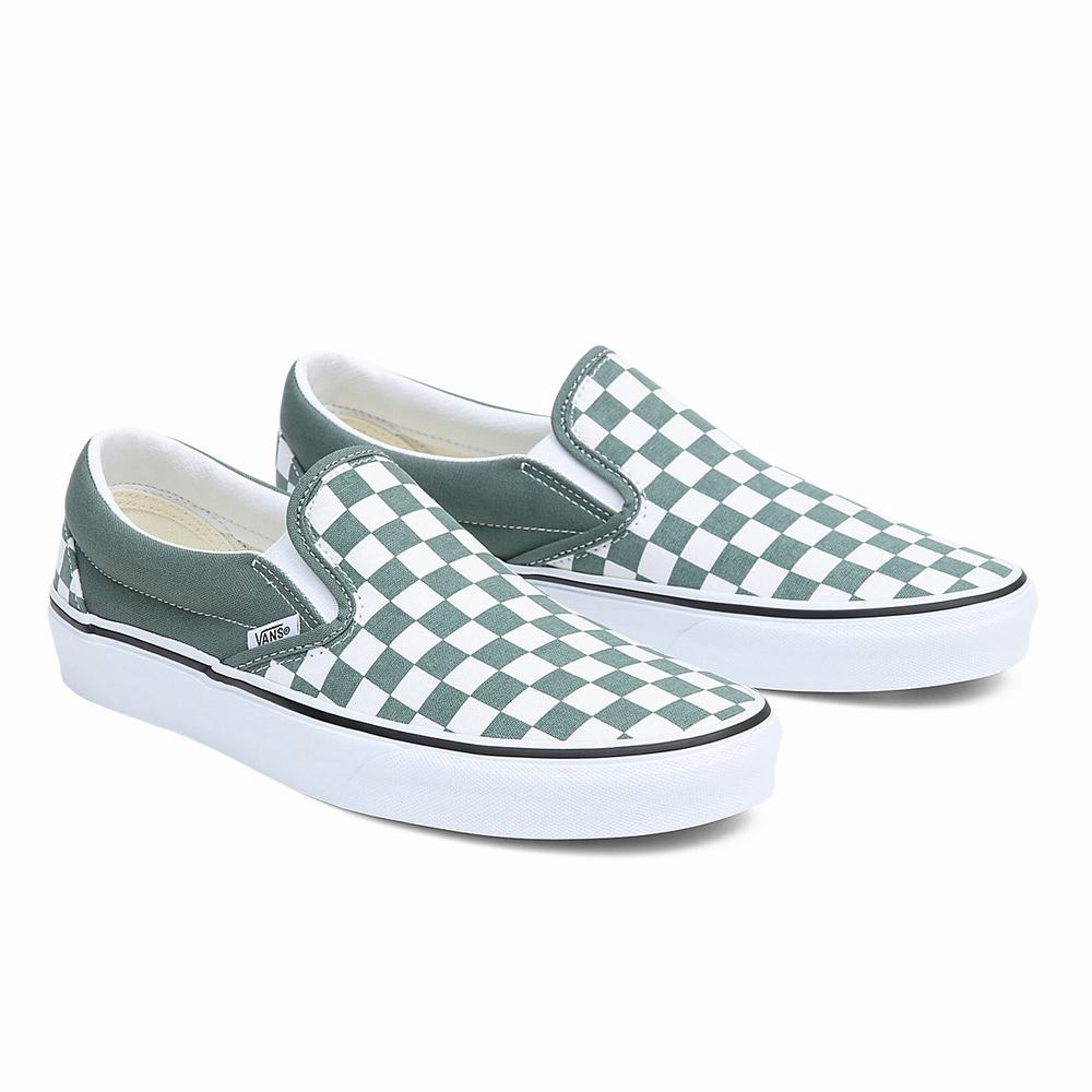 Men\'s Vans Classic Slip On Shoes Green / White | USA09368