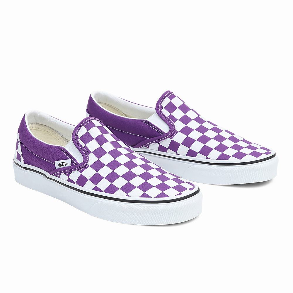 Men\'s Vans Classic Slip On Shoes White / Purple | USA47263