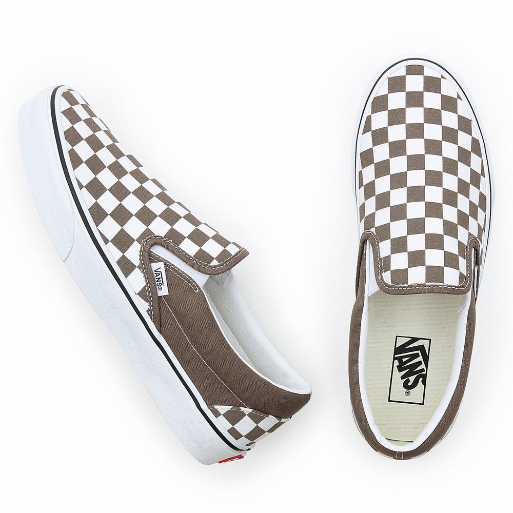 Men's Vans Classic Slip On Shoes White / Brown | USA50236