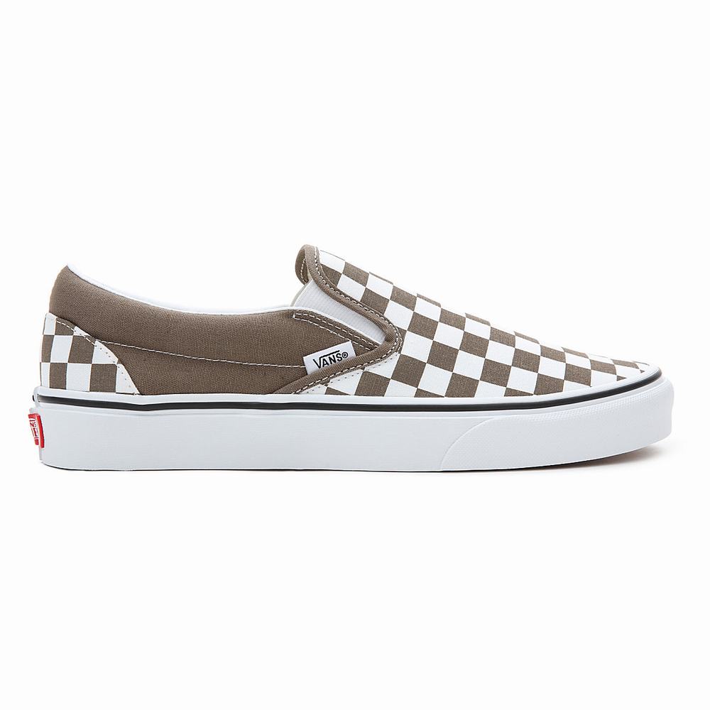 Men's Vans Classic Slip On Shoes White / Brown | USA50236