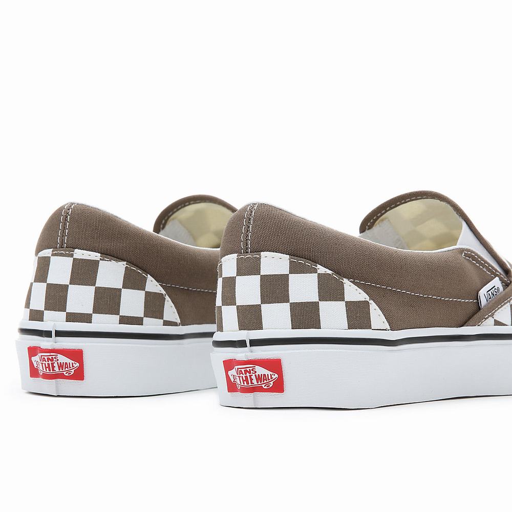 Men's Vans Classic Slip On Shoes White / Brown | USA50236