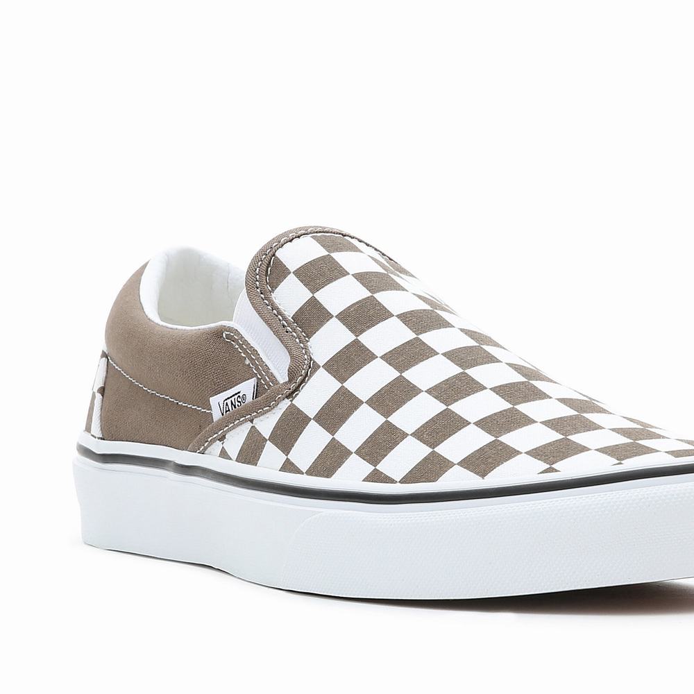 Men's Vans Classic Slip On Shoes White / Brown | USA50236