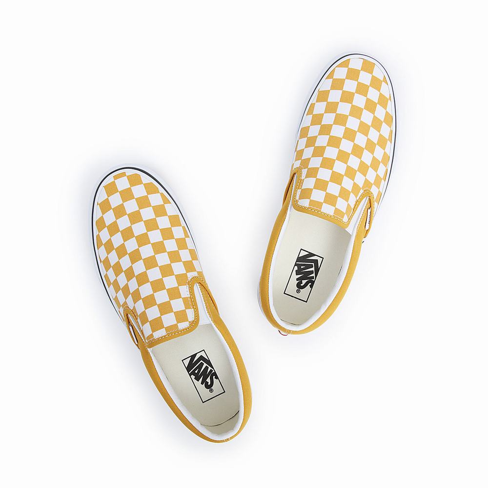 Men's Vans Classic Slip On Shoes Yellow / White | USA89173