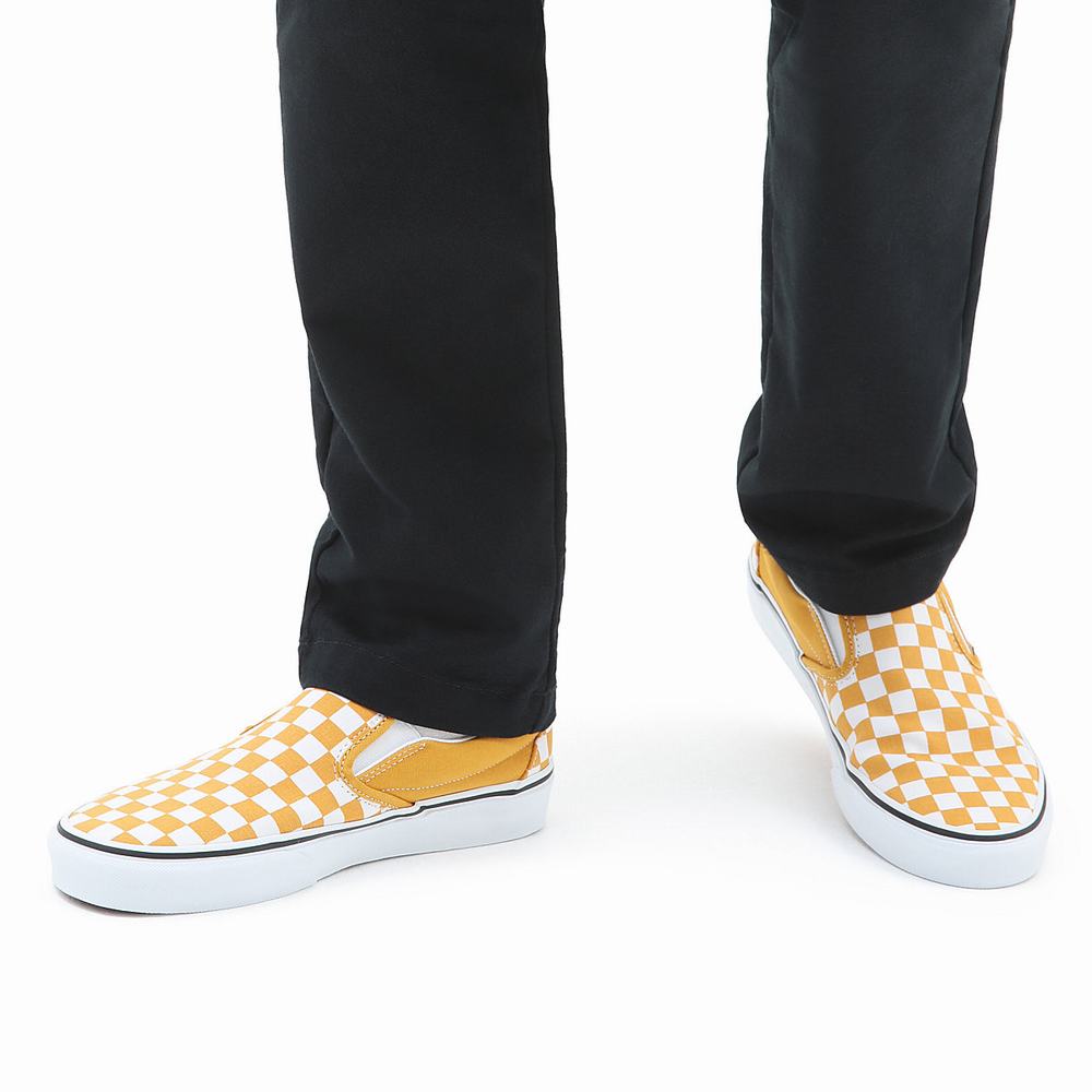 Men's Vans Classic Slip On Shoes Yellow / White | USA89173