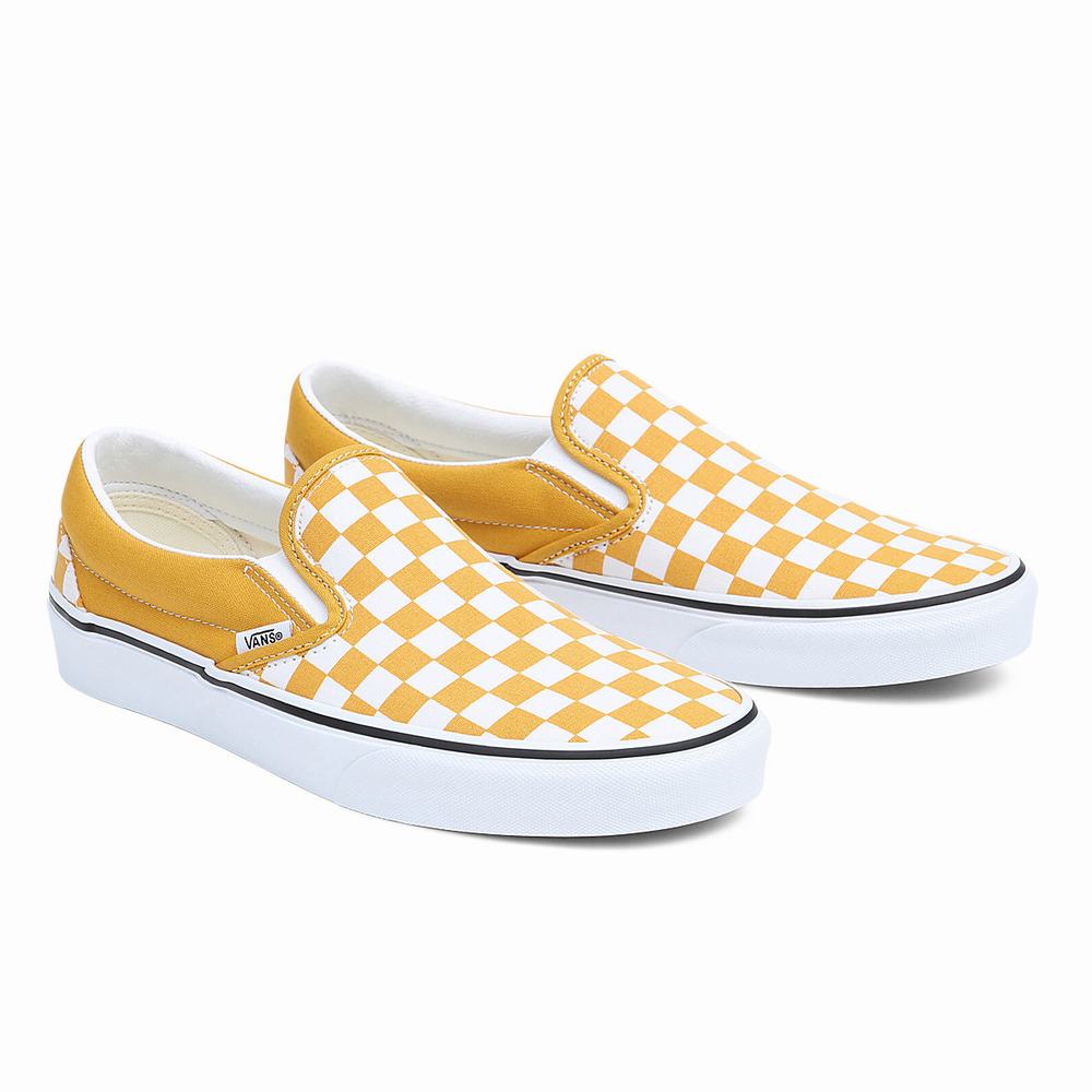 Men\'s Vans Classic Slip On Shoes Yellow / White | USA89173