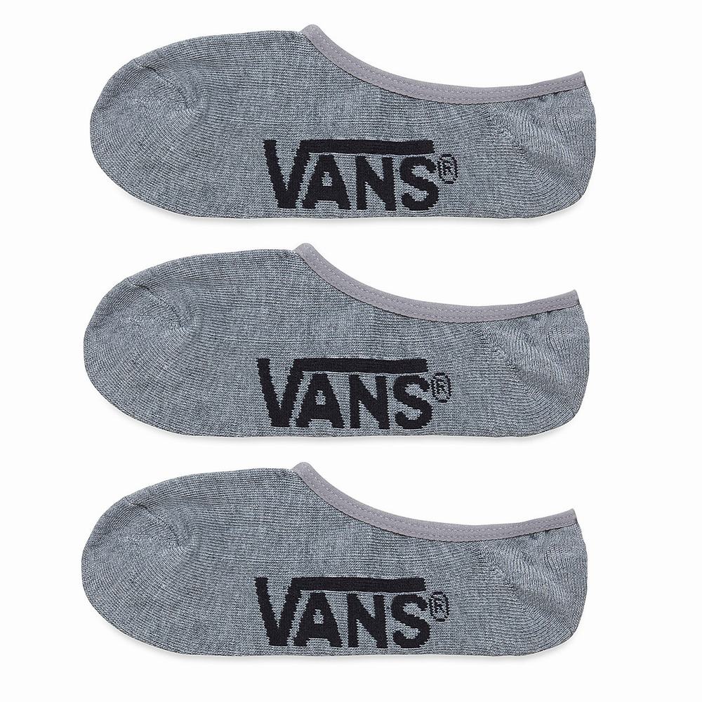 Men\'s Vans Classic Super No Show (3 Pair PK) Socks Grey | USA76340