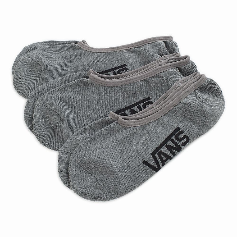 Men\'s Vans Classic Super No Show (3 pairs) Socks Grey | USA51926