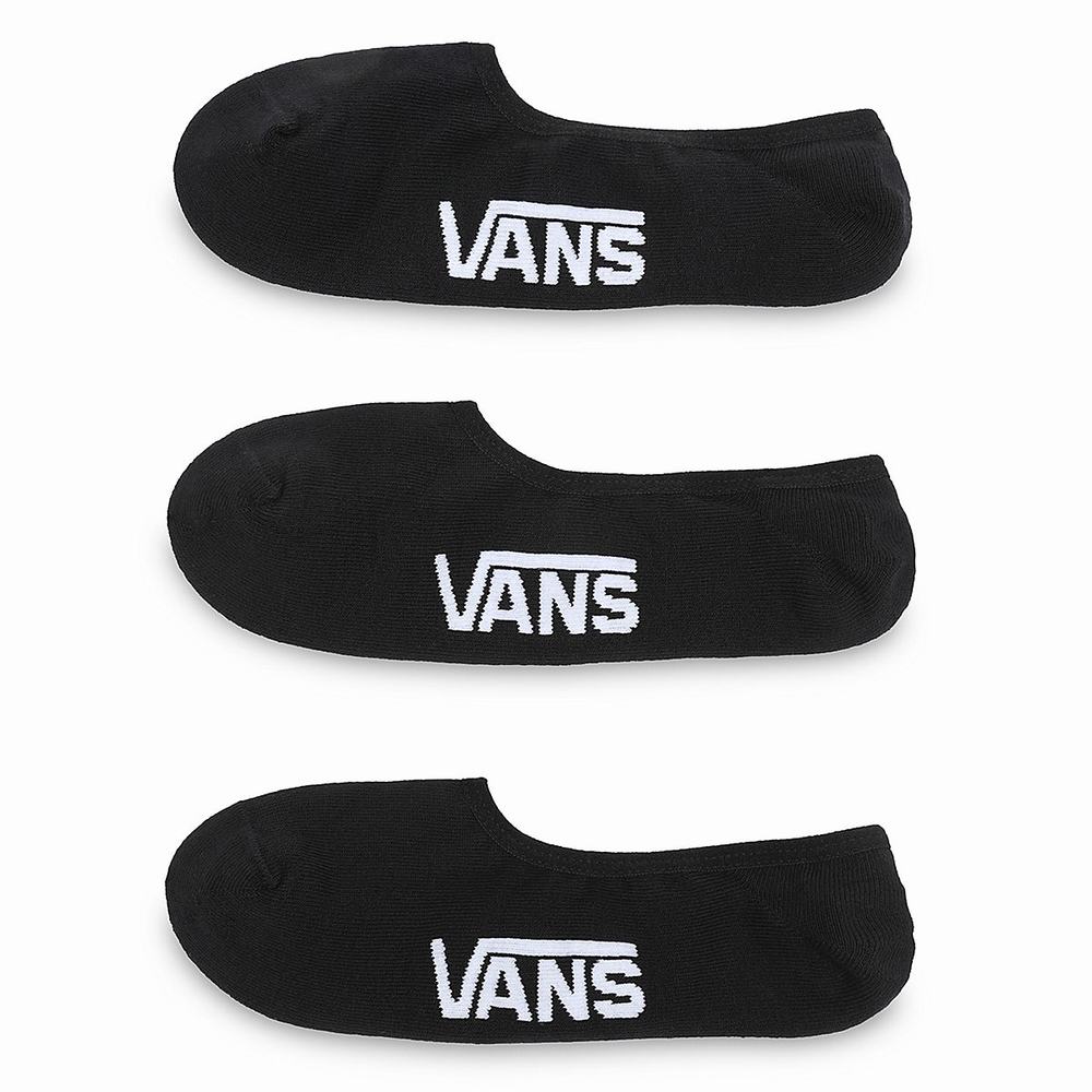 Men\'s Vans Classic Super No Show (3 pairs) Socks Black | USA80194