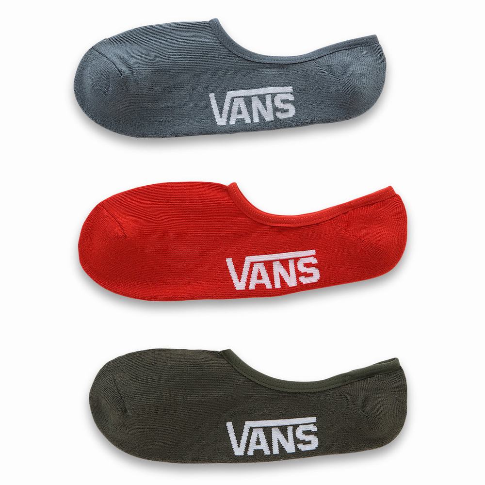 Men\'s Vans Classic Super No Show Canoodle (3 pairs) Socks Red | USA84016