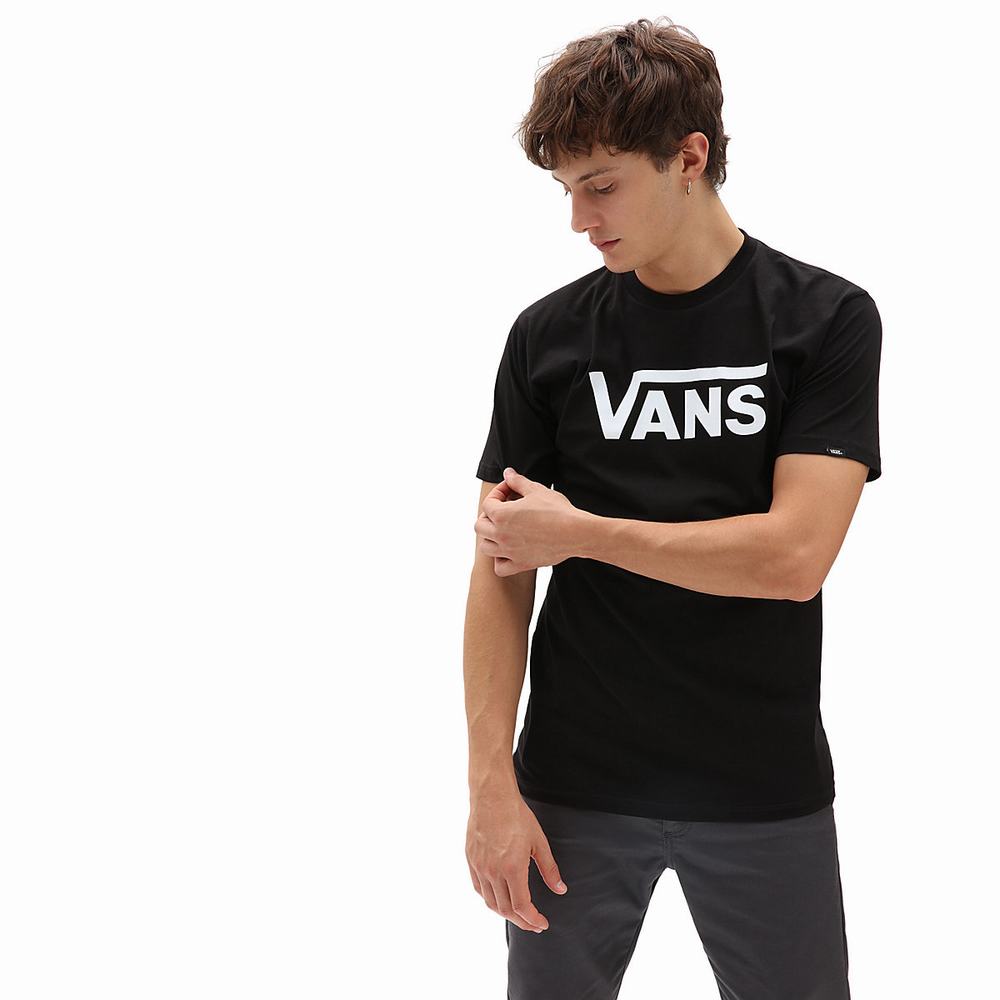 Men's Vans Classic T Shirts Black / White | USA40952