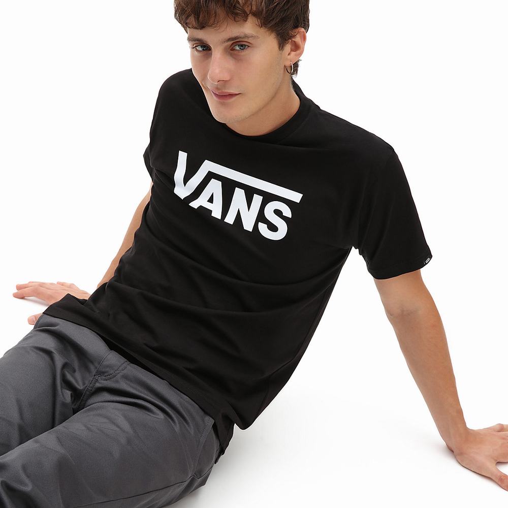 Men\'s Vans Classic T Shirts Black / White | USA40952