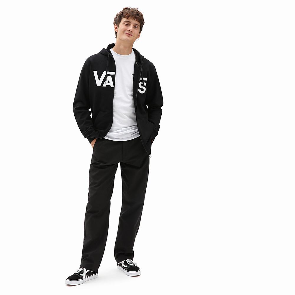 Men's Vans Classic Zip Hoodie Black / White | USA25641