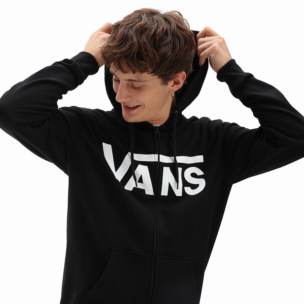 Men\'s Vans Classic Zip Hoodie Black / White | USA25641