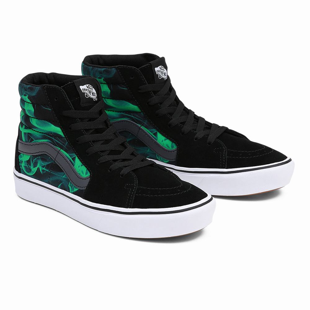 Men\'s Vans Comfycush Sk8-Hi Sneakers Black / Green | USA20574