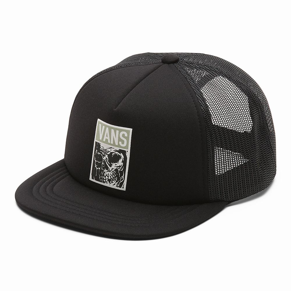 Men's Vans Comic Strip Trucker Hats Black | USA01786