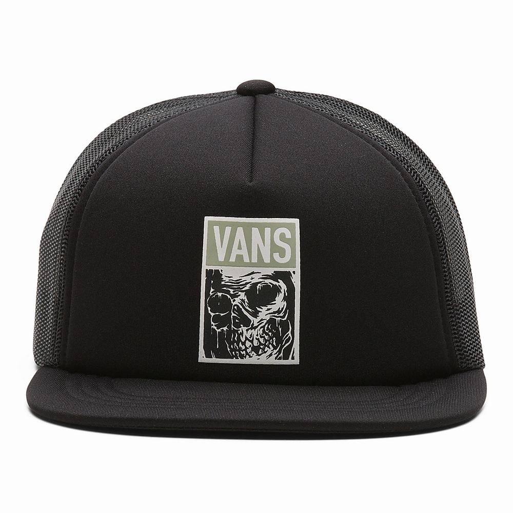 Men's Vans Comic Strip Trucker Hats Black | USA01786