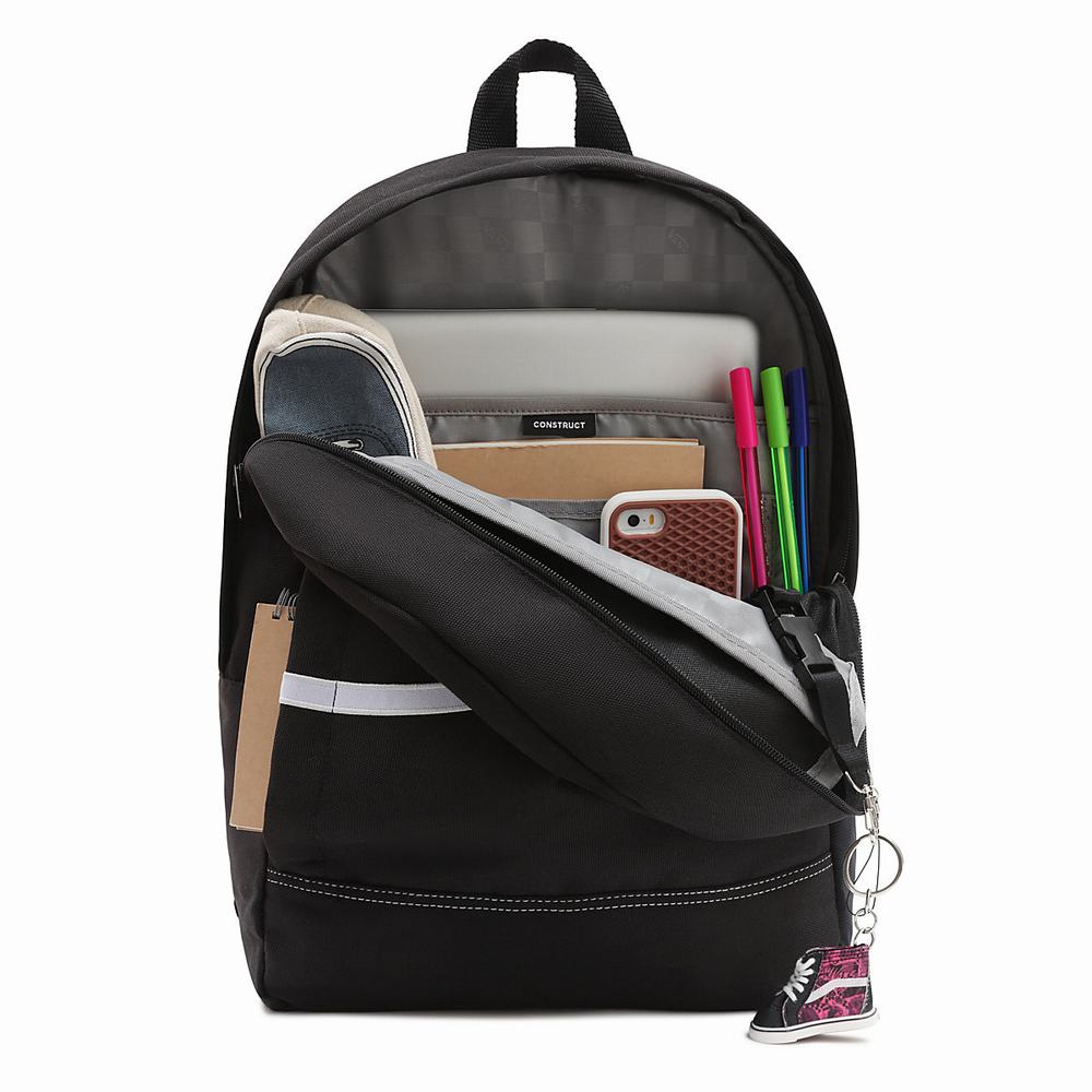 Men's Vans Construct Skool Backpacks Black / White | USA20798