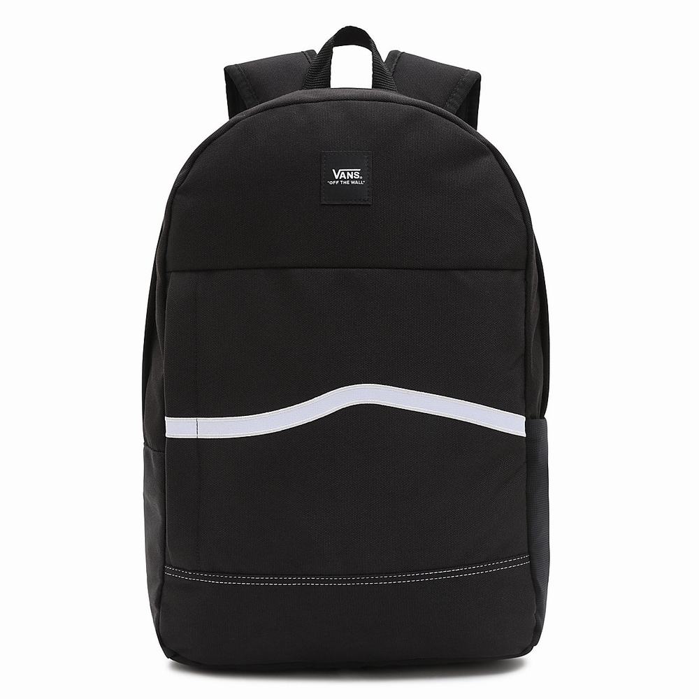 Men\'s Vans Construct Skool Backpacks Black / White | USA20798