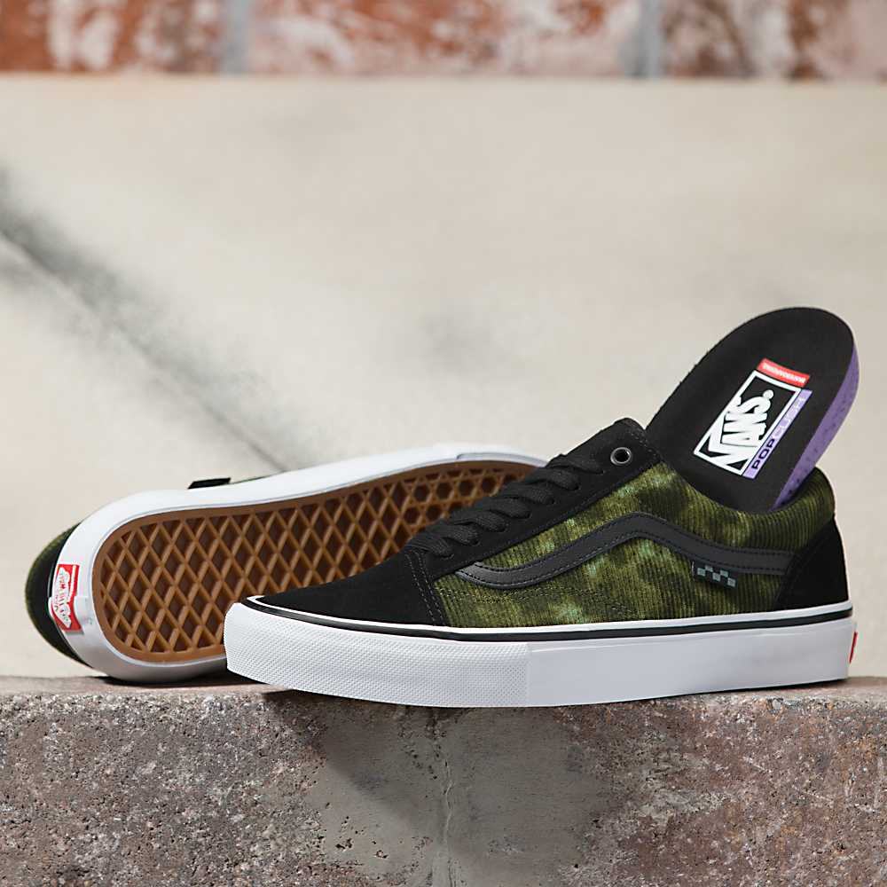 Men\'s Vans Corduroy Skate Old Skool Skate Shoes Black / Green | USA18376