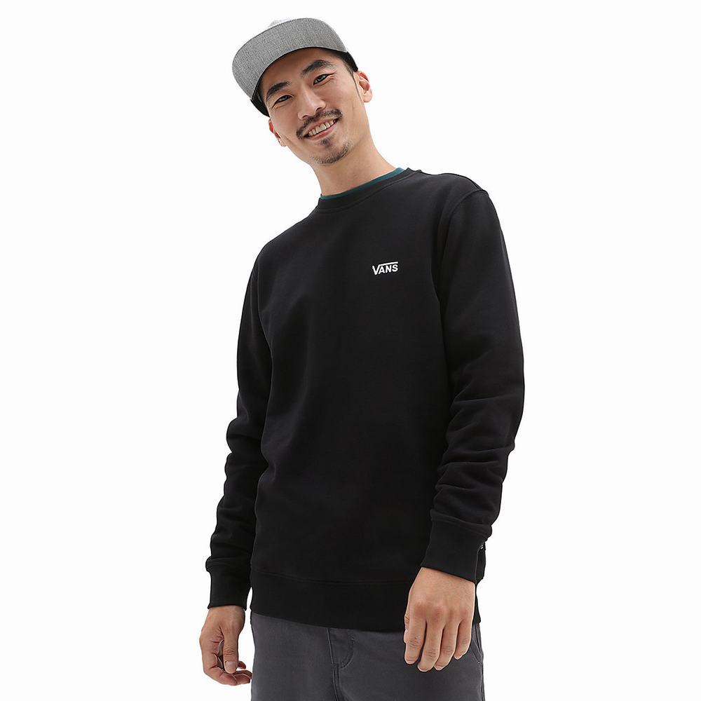 Men\'s Vans Core Basic Crew Fleece Sweatshirts Black | USA85643