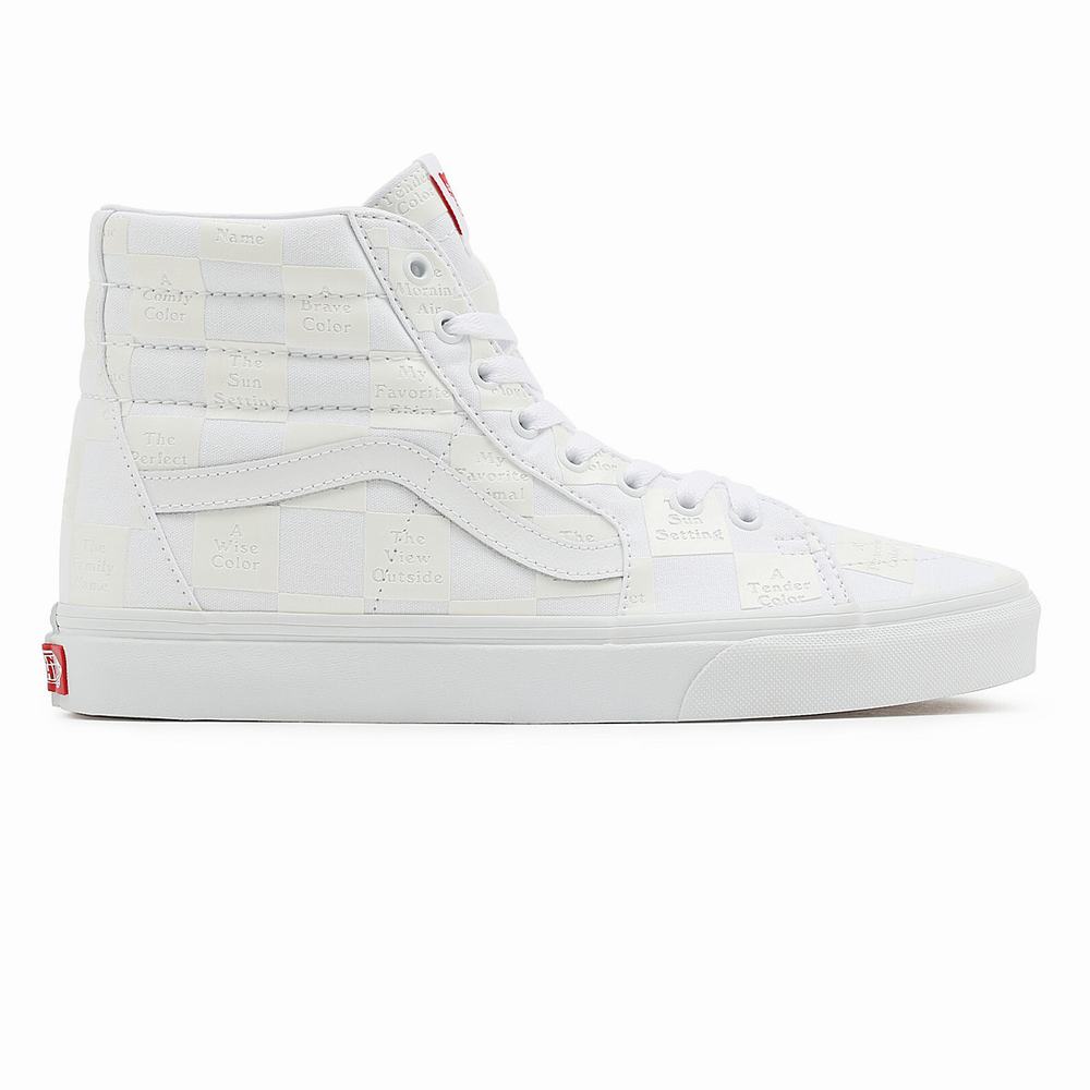 Men's Vans DIY Checkerboard Sk8-Hi Sneakers White | USA04935