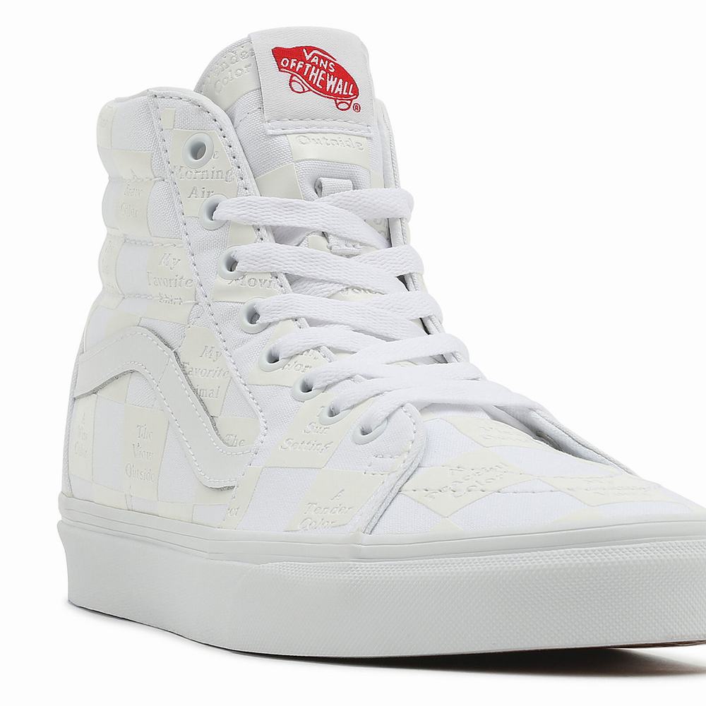 Men's Vans DIY Checkerboard Sk8-Hi Sneakers White | USA04935