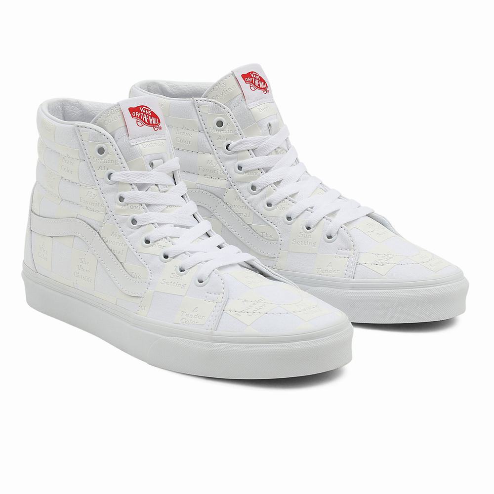 Men\'s Vans DIY Checkerboard Sk8-Hi Sneakers White | USA04935