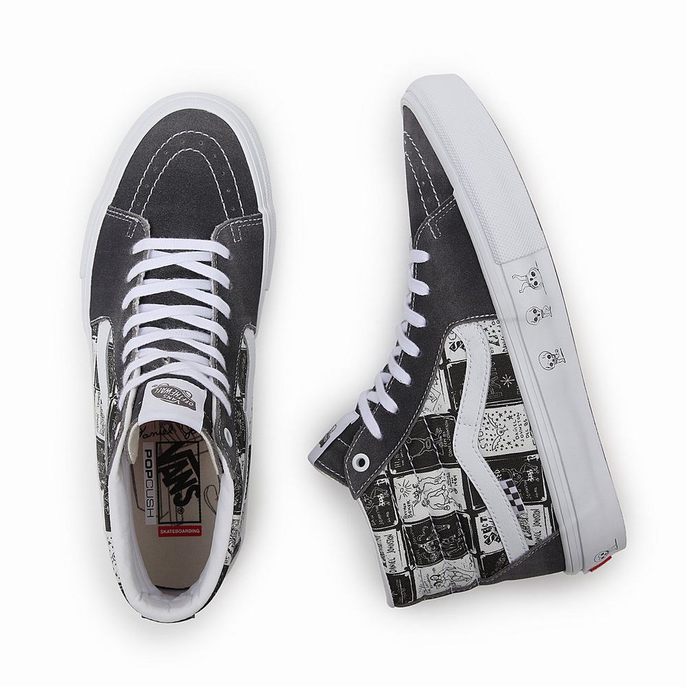 Men's Vans Daniel Johnston Skate SK8-Hi Sneakers Grey | USA48532