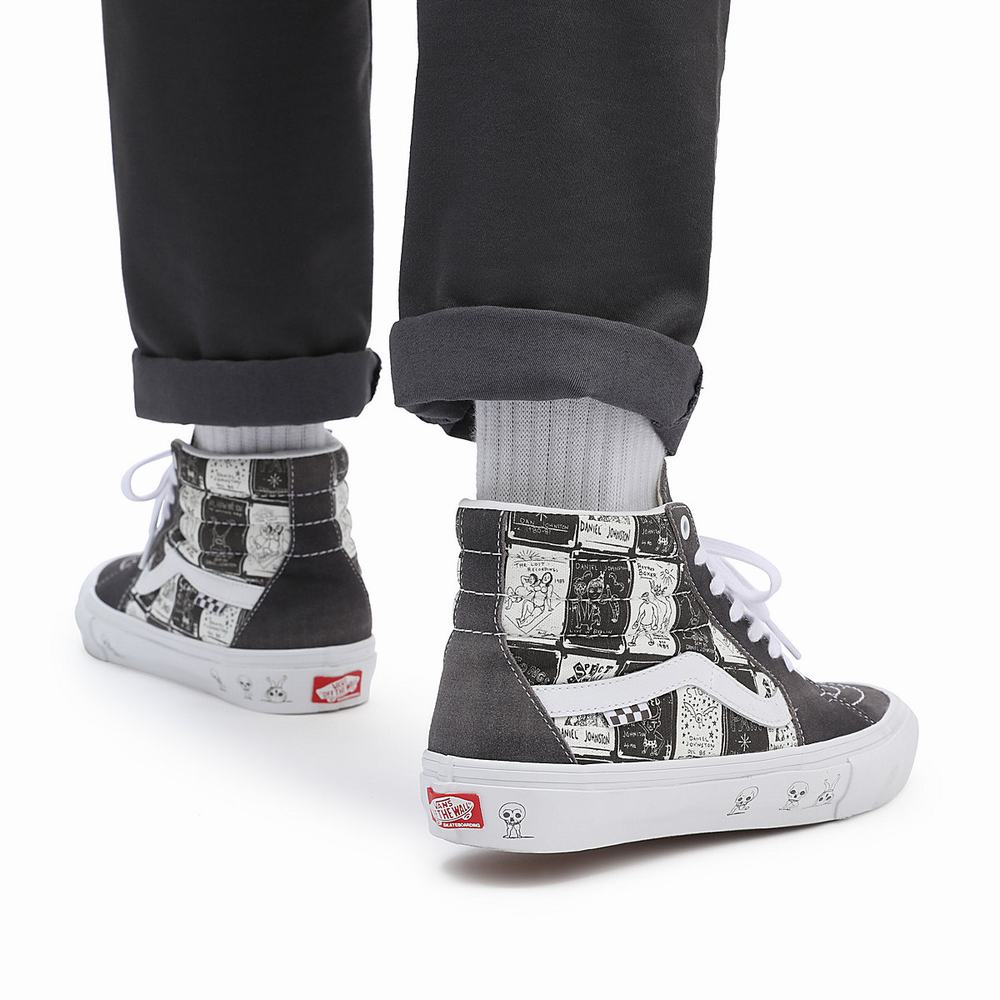 Men's Vans Daniel Johnston Skate SK8-Hi Sneakers Grey | USA48532