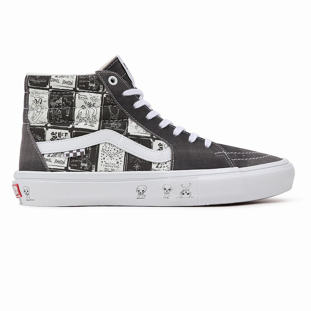 Men's Vans Daniel Johnston Skate SK8-Hi Sneakers Grey | USA48532