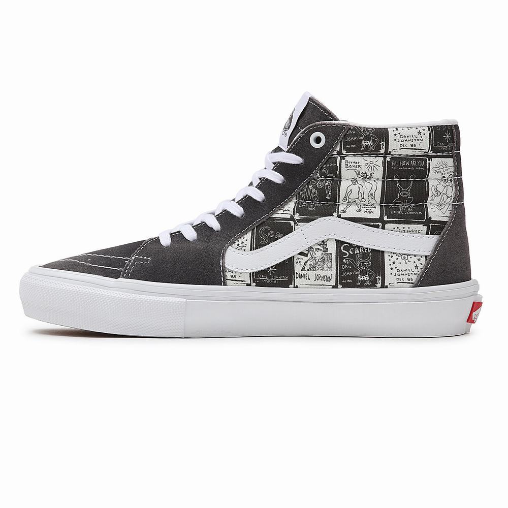 Men's Vans Daniel Johnston Skate SK8-Hi Sneakers Grey | USA48532