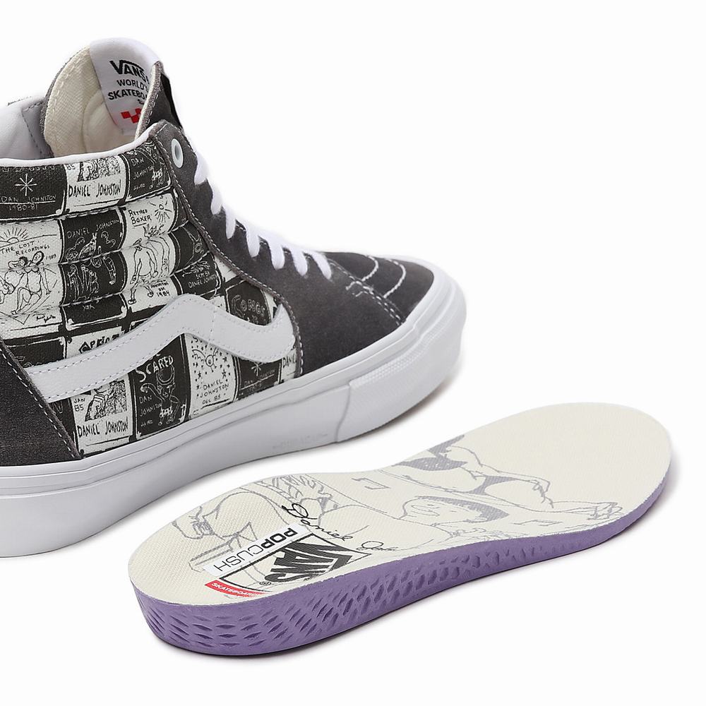 Men's Vans Daniel Johnston Skate SK8-Hi Sneakers Grey | USA48532