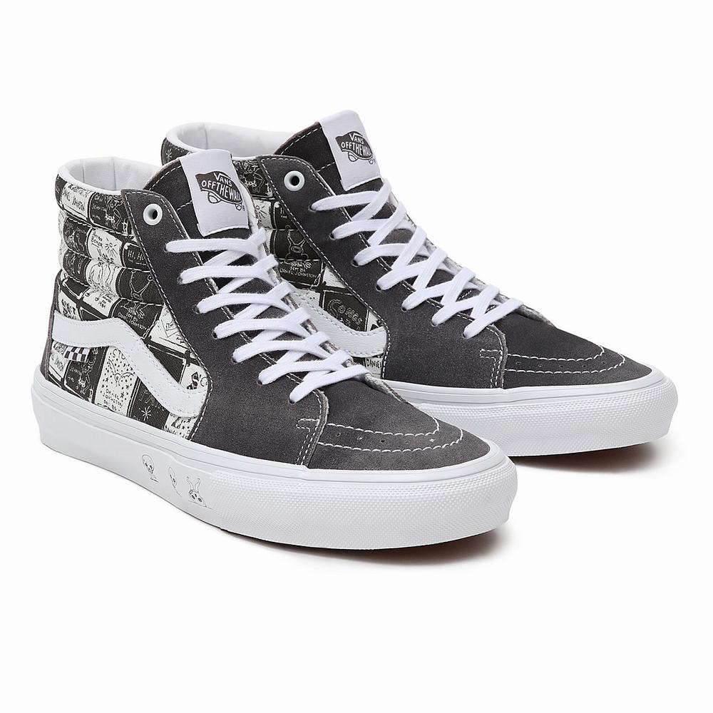 Men\'s Vans Daniel Johnston Skate SK8-Hi Sneakers Grey | USA48532