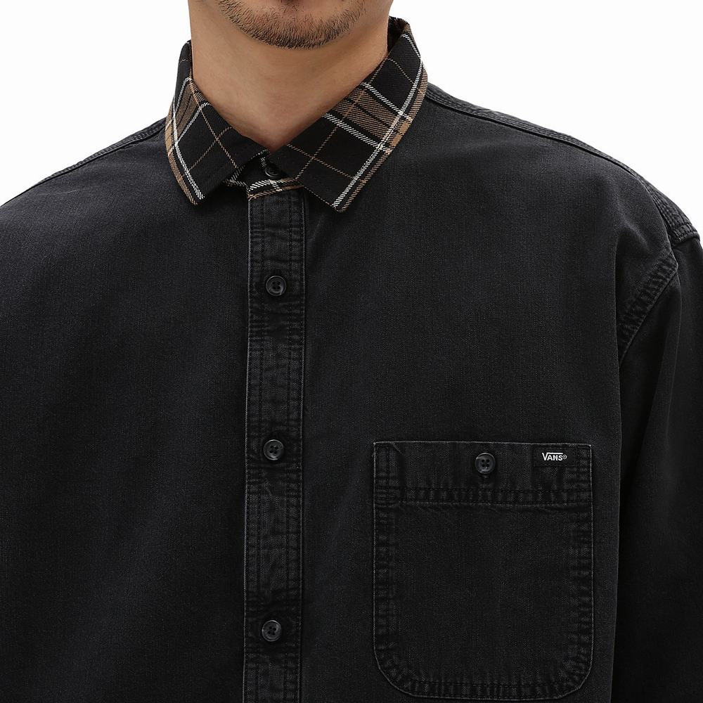 Men's Vans Deerfiel Woven Shirts Black | USA54608