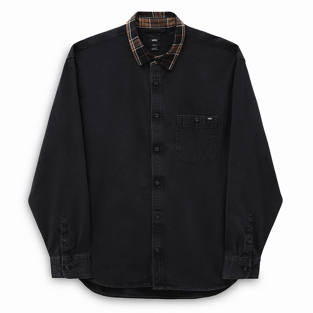 Men's Vans Deerfiel Woven Shirts Black | USA54608