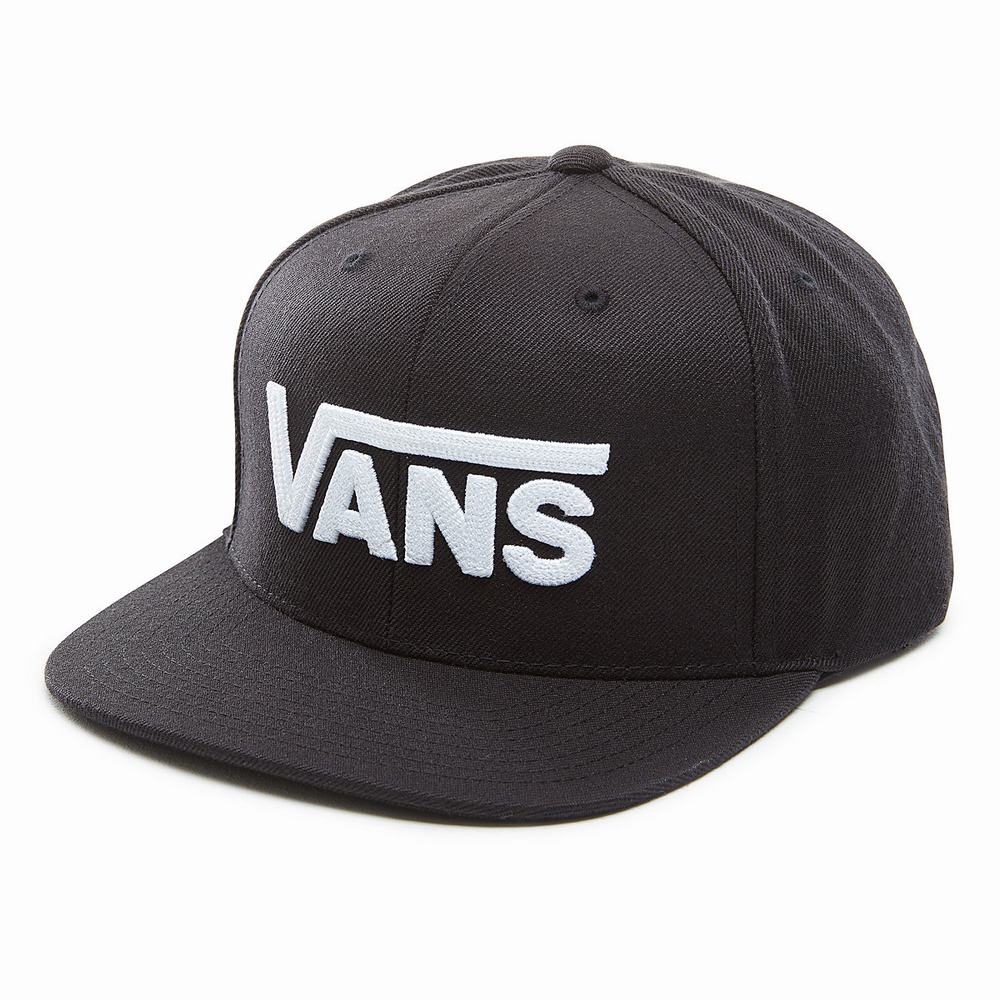 Men's Vans Drop V Snapback Hats Black / White | USA39581