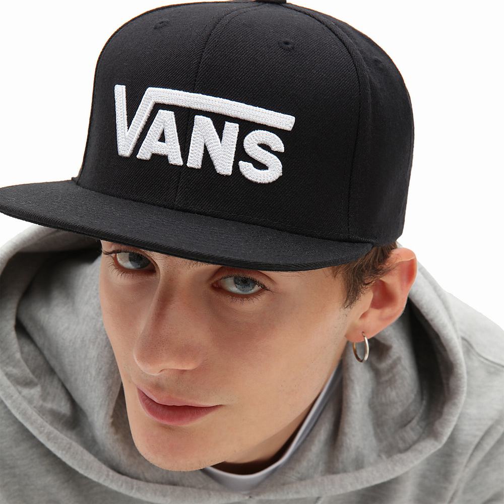 Men's Vans Drop V Snapback Hats Black / White | USA39581