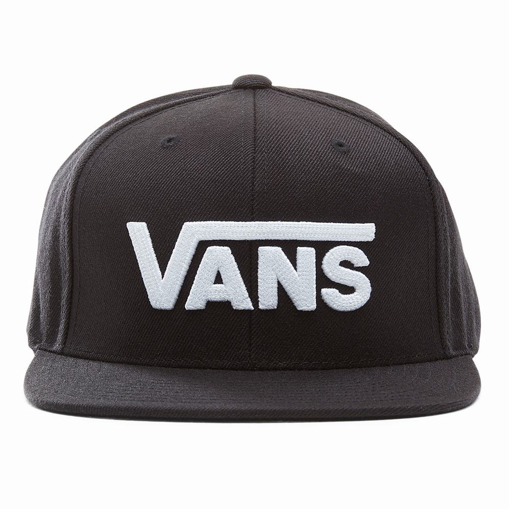 Men\'s Vans Drop V Snapback Hats Black / White | USA39581