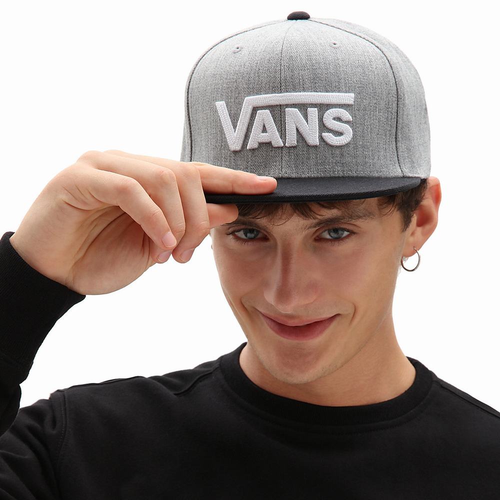 Men's Vans Drop V Snapback Hats Grey | USA80564