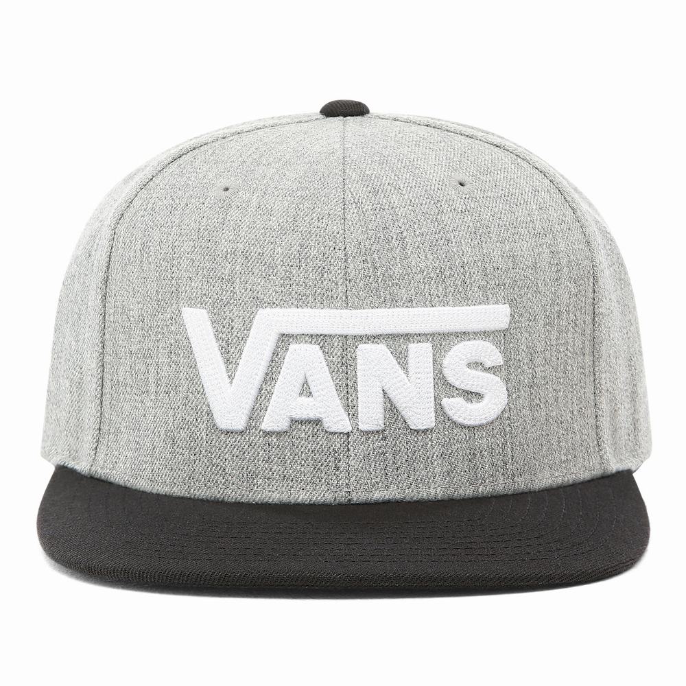 Men\'s Vans Drop V Snapback Hats Grey | USA80564