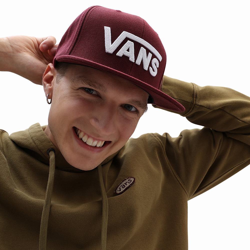 Men's Vans Drop V Snapback Hats Red | USA57389