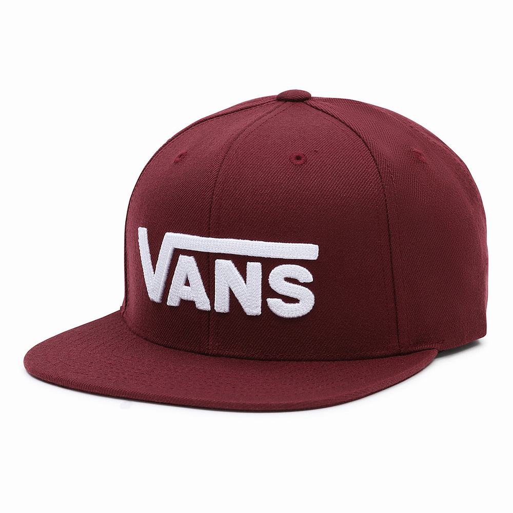 Men's Vans Drop V Snapback Hats Red | USA57389