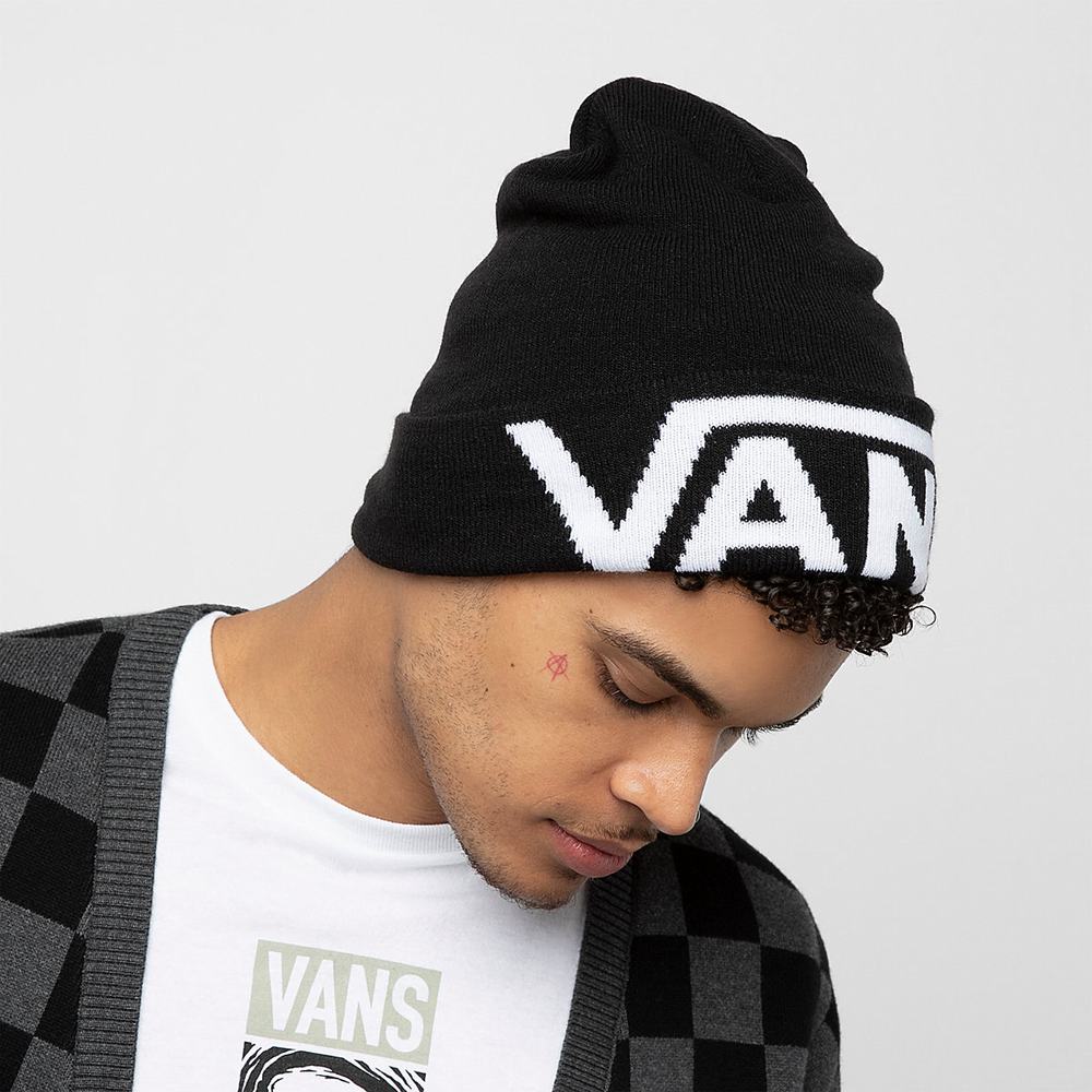 Men\'s Vans Drop V Tall Cuff Beanie Black | USA79048