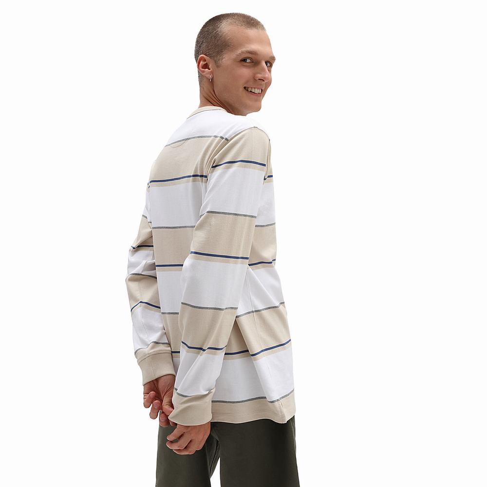 Men's Vans Easy Box Bold Stripe Long Sleeve Sweatshirts White / Beige | USA96420