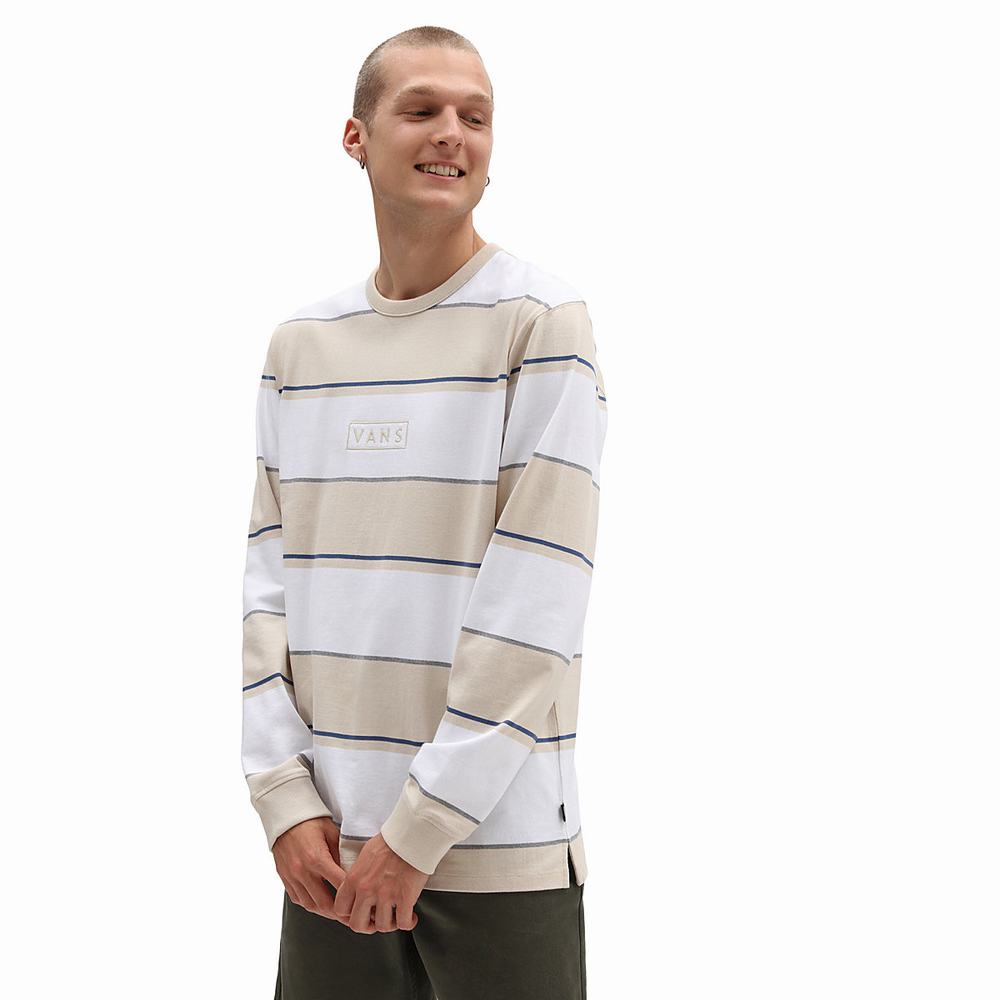 Men\'s Vans Easy Box Bold Stripe Long Sleeve Sweatshirts White / Beige | USA96420