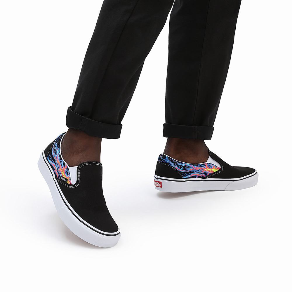 Men's Vans Electric Flame Classic Slip On Shoes Black / Multicolor | USA41982