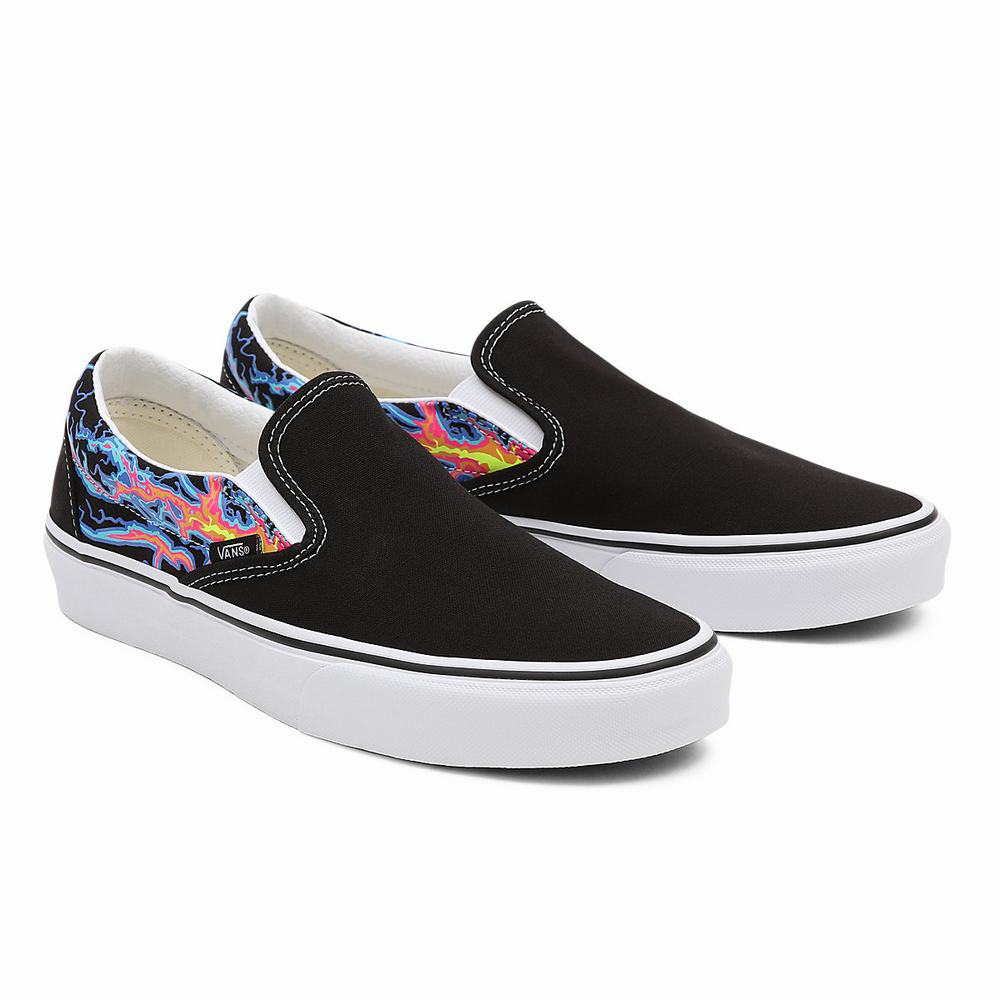 Men\'s Vans Electric Flame Classic Slip On Shoes Black / Multicolor | USA41982