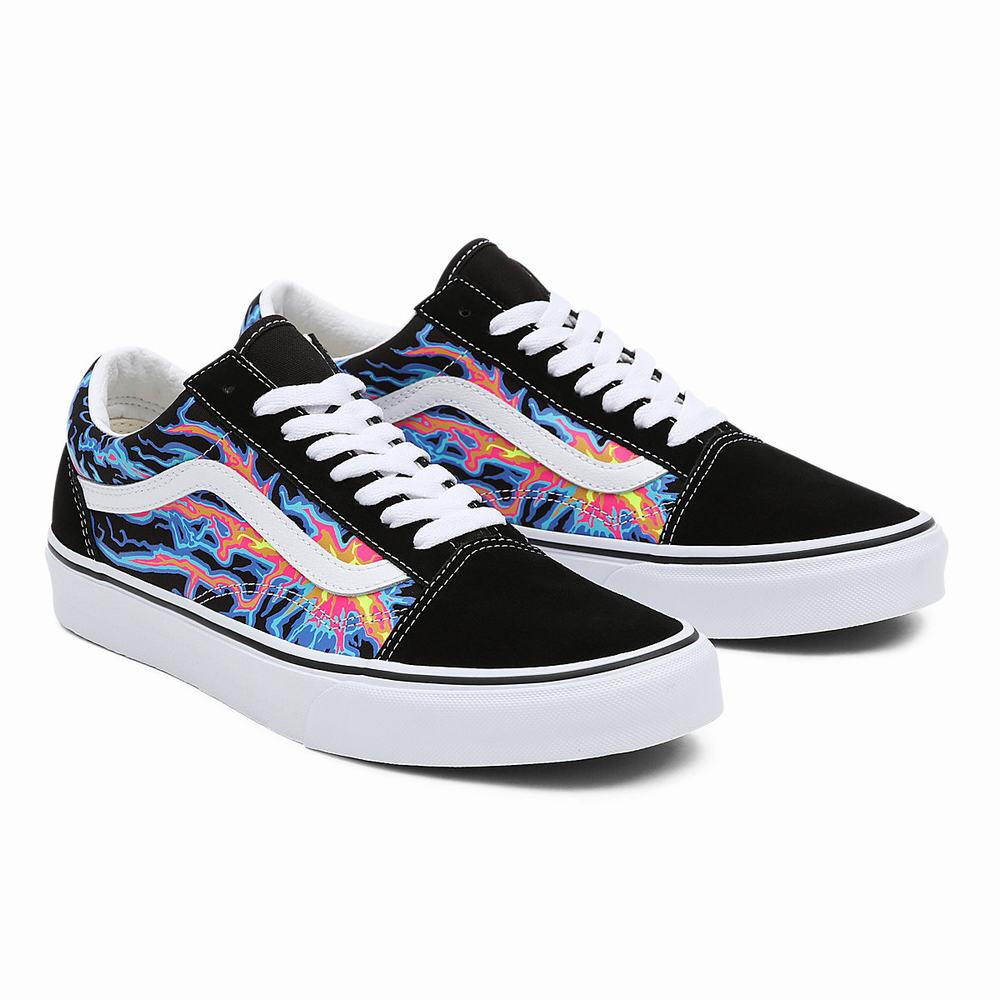 Men\'s Vans Electric Flame Old Skool Sneakers Black / Multicolor | USA24615